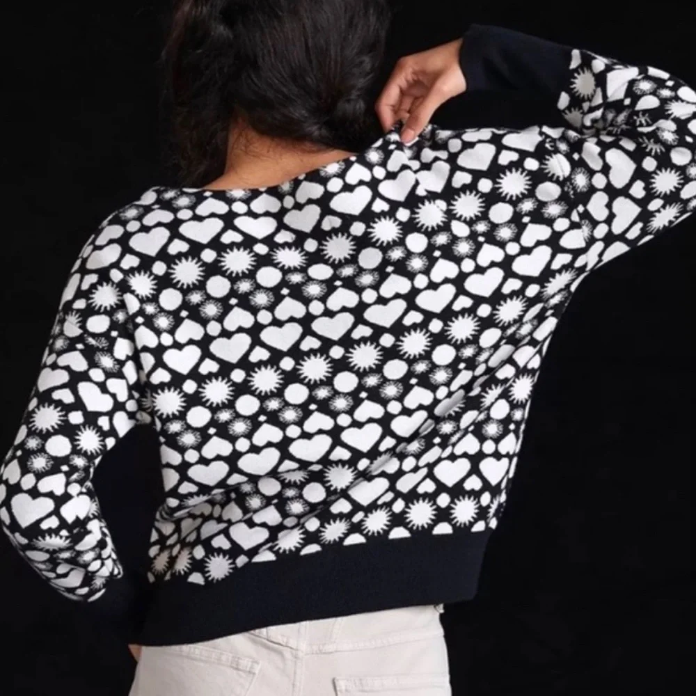 Anthropologie Maeve Black & White Hearts Boatneck Sweater NWOT